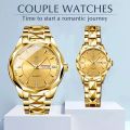 Watches for Him and Her Waterproof Stainless Steel Quartz Gold Couple Items for Lovers Men Women Wristwatches. 