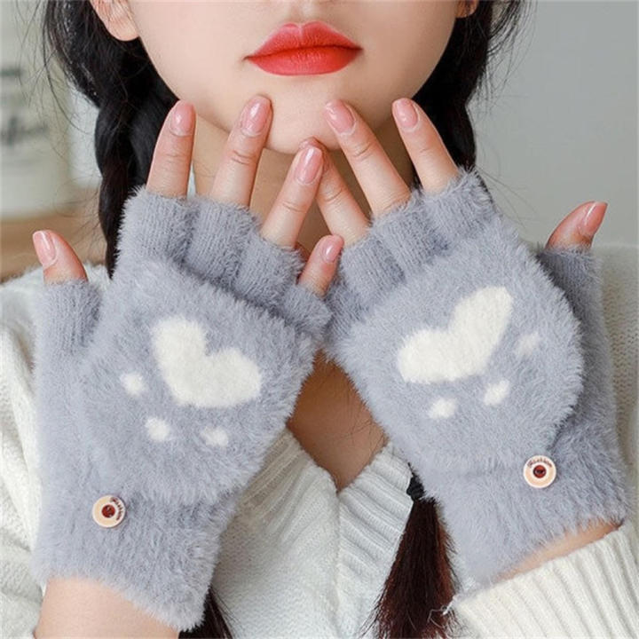 Girls Half Finger Mittens Thicken Fingerless Gloves Cute Cat Claws Gloves Women s Warm Winter Gloves Lovely Fluffy Mittens Daraz.pk