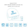 Remax Charger RMT-7188 Dual USB Charger 3 pin Plug 2.1A Output. 