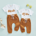 Sister & Brother Matching Outfits, Short Sleeve Lit Bro/Big Sis Romper/T-Shirt + Long Pants, Big Sister Little Brother Clothes. 