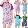 Kids Girl Boy Swimsuit Cartoon Print Zipper One-piece Swimming Suit Cute Summer Children Beachwear 3-12Yrs. 