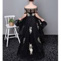 Kids Black girls embroider flowers tail children frock dress for eid/party/birthday/wedding/event 140 9-10yrs. 