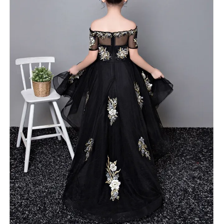 Kids%20Black%20girls%20embroider%20flowers%20tail%20children%20frock%20dress%20for%20eid/party/birthday/wedding/event%20140%209-10yrs%20-%20Image%202