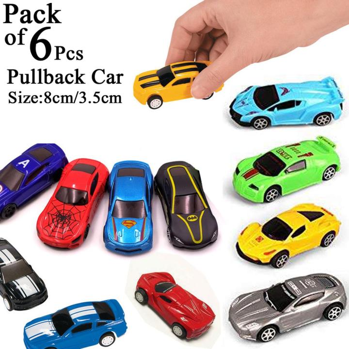 Pack of 6 Pcs - Pull Back Plastic Car Toy Set for Kids and boys Pullback Cars Toys