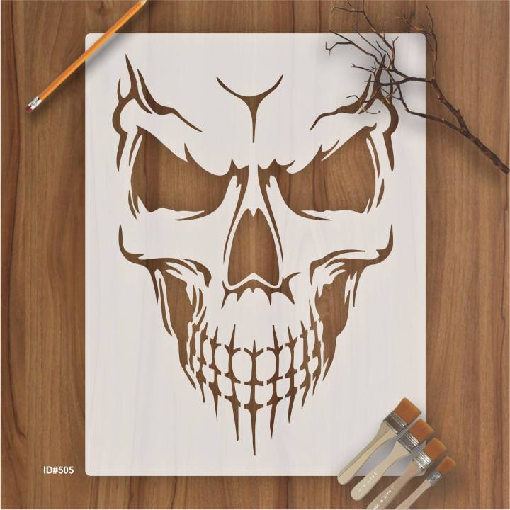 Evil Skull Stencil Scrapbook, Wall Painting, Coloring Embossing Album Decorative Template.