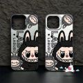 Trend Cute Tag Graffiti Cartoon Pop Mart Labubu Case Compatible for IPhone 16 15 11 14 12 13 Pro Max 7Plus 16 14 7 15 8 Plus XR X XS Max SE 2020 Luxury Plated Metal Lens Case. 
