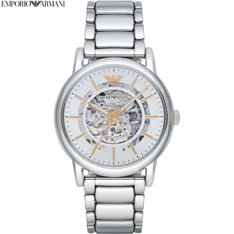 Emporio Armani Stainless Steel Strap Silver Casing Skeleton Dial