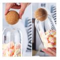 Techmanistan Clear Glass Kitchen Jar With Wooden Bamboo Airtight Seal Ball Cork Stopper Lid For Spice/Herbs/Cookies/Pasta/Candies/Stationery/Beads & Small Items. 