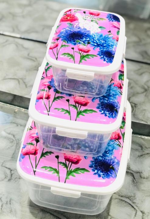 3%20Pcs%20Boxes%20Set%20With%20Air%20Tight%20Locking%20Clips%20Beautiful%20Printed%20Designs%20Freeze%20Safe%20BPA%20Free%20Plastic%20Food%20Storage%20Dispenser%20Containers%20Random%20Design%20and%20Shape%20-%20Image%205