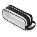 1 Piece 2 Compartment Pen Bags Clear Handheld Multifunction Pencil Pouch For Teen Students Black. 