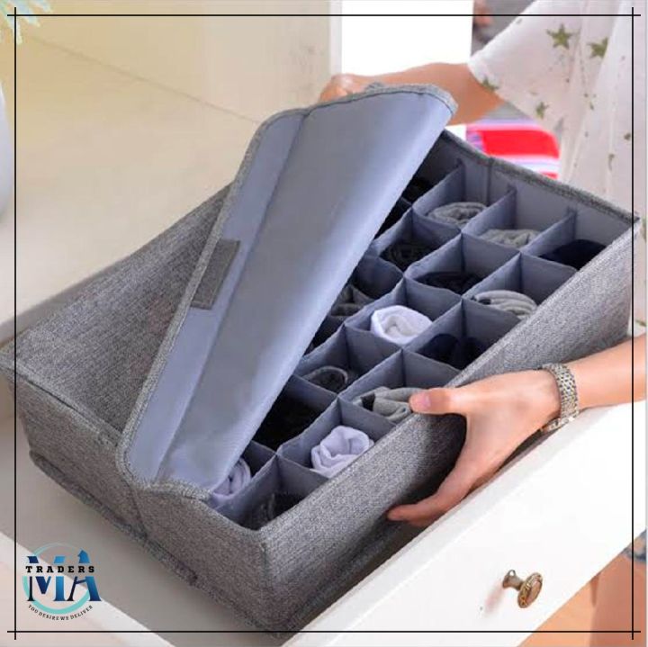 Socks and Underwear Organizer box  Foldable 24 Cells Drawer Divider  Closet Storage Organizer Box for Socks  Underwear  Undergarments Jewelries and Other Accessories.