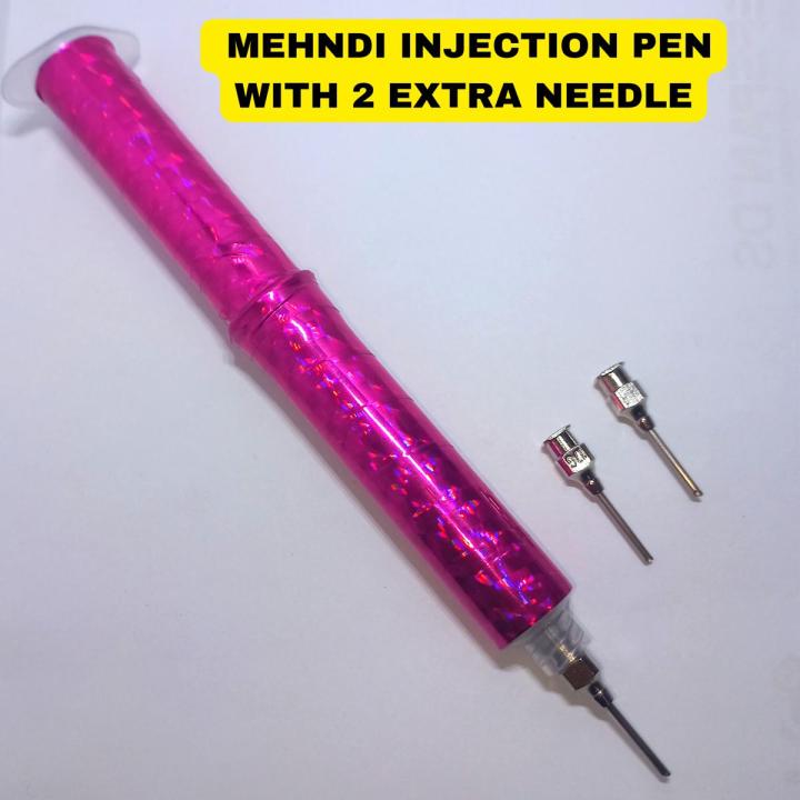mehndi injection pen with 2 extra needles, create amazing henna designs by henna applicator pen