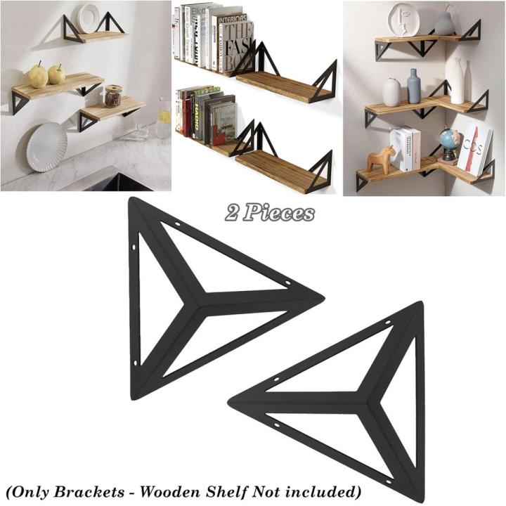 2 Pieces 3D Diamond Shape Brackets For Wooden Shelf Wall Decor (Only Brackets-Wooden Shelf Not included)