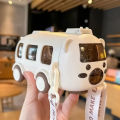 Cute Bus Shaped Water Bottle With Straw 500ml Toy Car Bottle. 