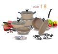 Non stick Cookware set Gift pack 18 -AND 19 pcs AR cookware double Marble Coated inside and outside low price range Imported Quality Marble with heavy Weight cookware Material set Pack of 19 pcs. 