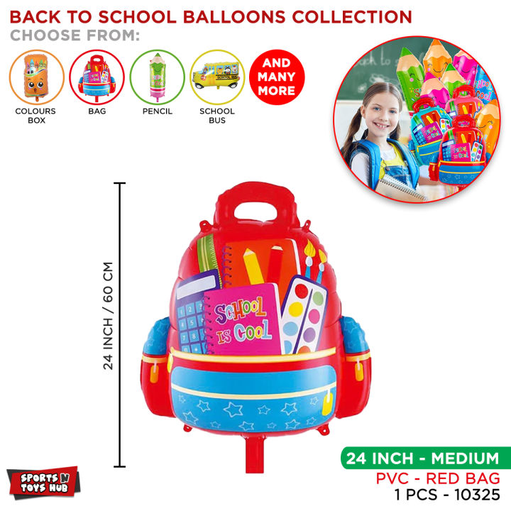 School Bag Foil Balloon Collection. Pencil Crayon Box, Educational Learning Backpack, Season Cartoon Printed Schoolbag Kindergarten Welcome Back To School. Semester, Graduation Party Decoration, Teacher & Student, Classroom : MXtGvr3W