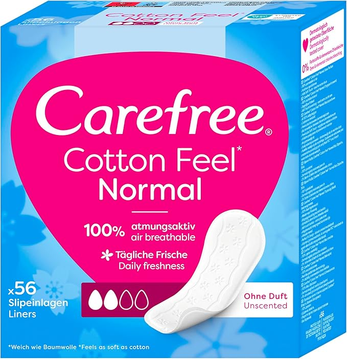 Carefree Cotton Feel Normal Panty Liners – 56 Count (Everyday Freshness & Comfort)