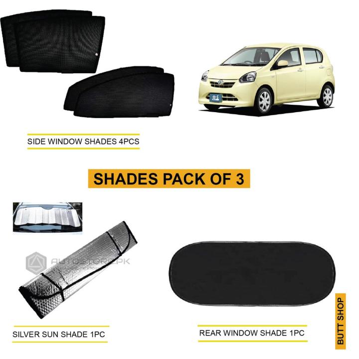 DAIHATSU MIRA 12 COMPLETE SHADES FOR CAR PACK OF 3 ,SIDES WINDOW SHADES 4PCS ,REAR WINDOW SHADE 1PC, WINDSCREEN SILVER SUN SHADE 1PC