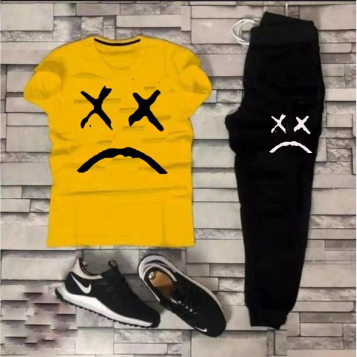 Yelllow Sad printed summer track suit jersey stuff high quality track suit for men-yellow