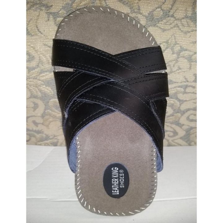 Black & Grey Synthetic Leather Slippers For Men