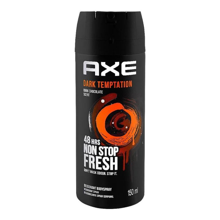 Axe Dark Temptation Chocolate Deodorant Body Spray for Men 150ml 48-Hour Non-Stop Freshness with Sweet and Bold Chocolate Scent Long-Lasting Daily Deodorant Spray for All-Day Confidence