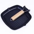 Steak Frying Pan Cast Iron Steak Grill Pans Non-Stick Frying Pan Wooden Handle Folding for Kitchen Fry Cooking Steak. 