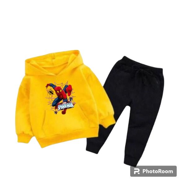 Yellow Spiderman Printed Kids Hoodie With Trouser Set for Kids