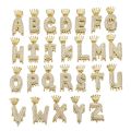 Dz A-Z Initial Bubble Letter Name Crown Drip Letters Necklaces Pendant For Men Women Gold Color Cubic Zircon Hip Hop. 