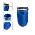 Open Top Plastic Drum | 30 Liter | Milky White Food-Grade & Blue Chemical-Resistant Container | HDPE Liquid Storage Tank with Secure Lid & Clamping Ring | Water, Oil & Industrial Use. 