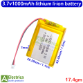 3.7V 1000mAh 40*30mm Lithium Ion Battery for Toys or Arduino Projects by Electrica. 