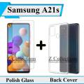 Samsung Galaxy A21s Tempered Glass Screen Protector Polish Glass + Back Cover Soft Crystal Clear Transparent Case For Galaxy A21s. 