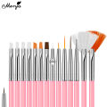 Monja 15Pcs/Set Nail Art Brush Acrylic UV Gel French Design Painting Line Manicure Brush Rhinestone Embellished Manicure Tools. 