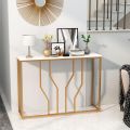 Gold Console Table, 40” Modern Narrow Entryway Table with Marble effect MDF Sheet Tabletop, Metal Frame, Long Couch Table, Behind Sofa Table. 
