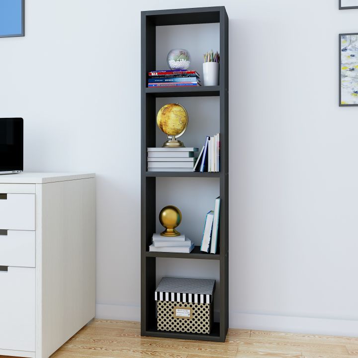 Wood Open Book Shelf  (Finish Color - Black)