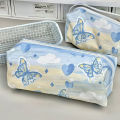 Sweet Simple Blue Butterfly Pencil Case High Capacity Stationery Storage Bag superman store. 