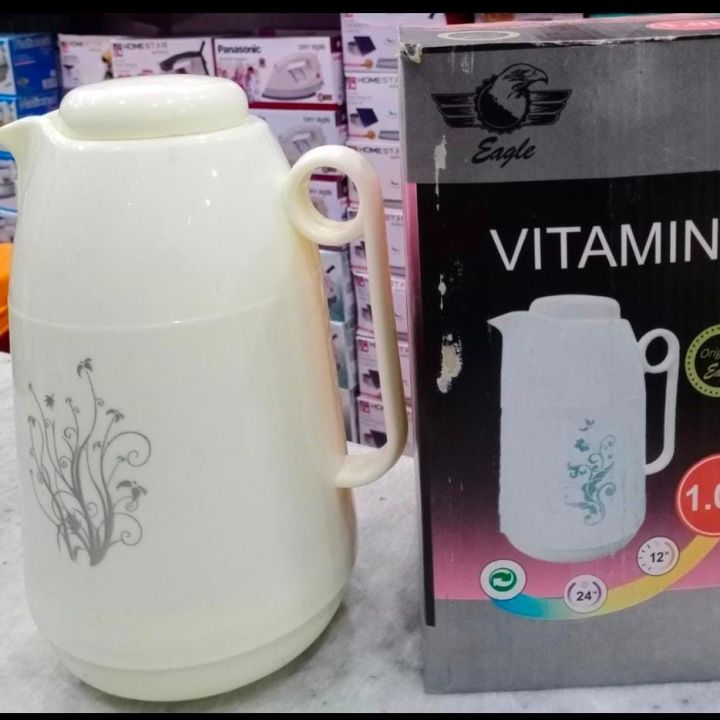 Original Vitamin Hot And Cold Vacuum Flask Thermos - Pure Plastic Body With Double Glass - 1000 ML