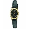 CASIO BLACK DIAL WITH BLACK LEATHER STRAP WOMEN'S WATCH - LTP-1094Q-1ARDF. 