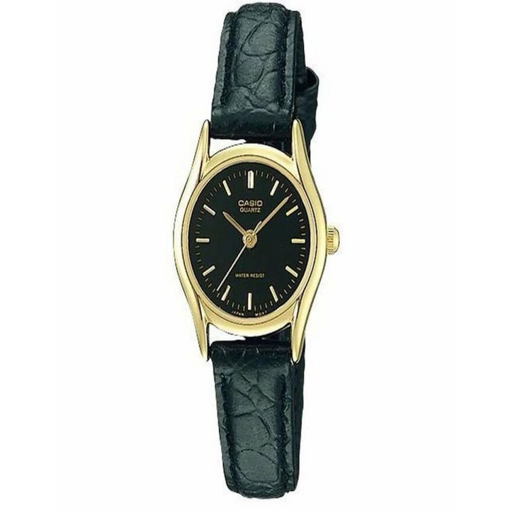 CASIO BLACK DIAL WITH BLACK LEATHER STRAP WOMEN'S WATCH - LTP-1094Q-1ARDF