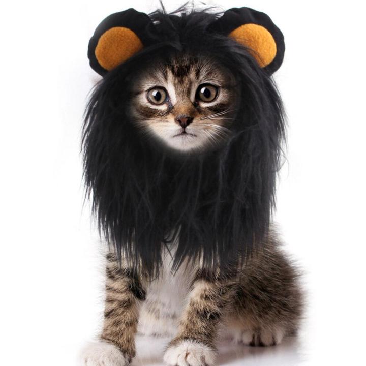Black Lion Mane Cat Wig Pet Small Dog Cats Costume Lion Mane Wig Cap Hat For Cat Dogs Fancy Costume Cosplay Toy Pet Supplies