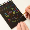 A6 Size Rainbow Scratch Note Pad Scratch book with wooden Stick size 10 cm x 14 cm 10 Sheets. 