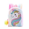 Rainbow Fluffy Unicorn Backpack Plush Back To School Rucksack Zipper Bag. 