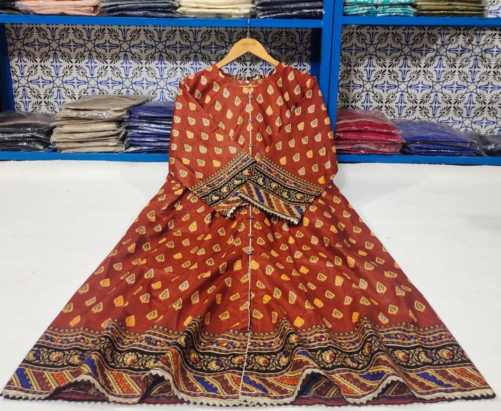 One Piece Brown Stitched Lawn Long Frock For Women