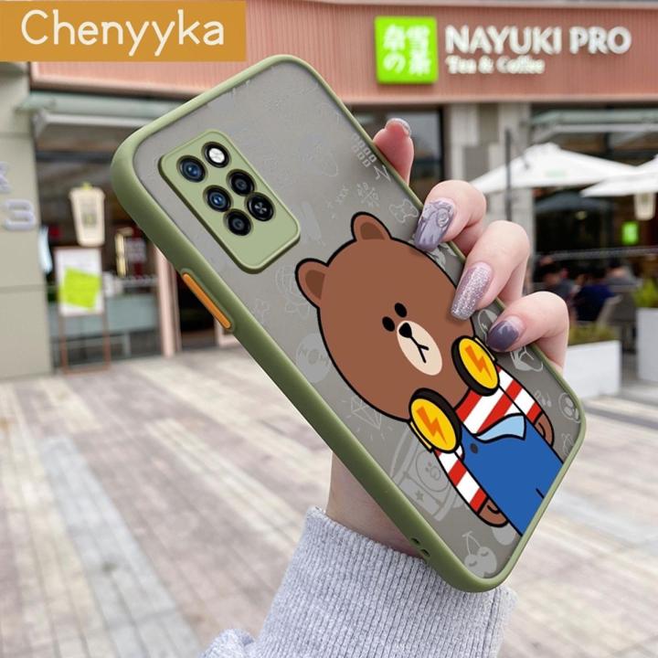 chenyyka For Infinix Note 10 Pro Infinix Note 10 Pro NFC Case Fashion Cute Bear Thin Edge Frosted Transparent Hard Cases Shockproof Casing Full Cover Protect Case