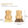 Bamboo Dish Brush 2Pcs Bamboo Mini Scrub Brush Pot Brushes Dish Scrubber for Cast Iron Skillet, Kitchen Sink, Bathroom. 