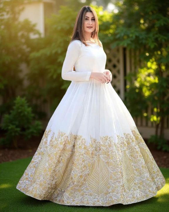 Designer Heavy Embroidered Chiffon Maxi Dress Stitched Ready-to-Wear Wedding Party Wear for Girls & Women - Daraz.pk