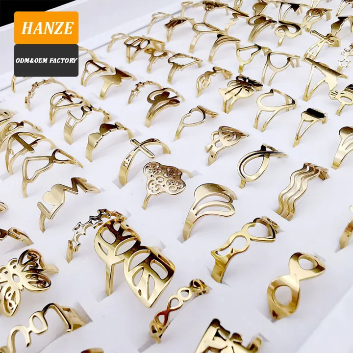 Normal Rings Daraz Wholesale Stainless Steel 18K Gold Plated Women Simple and Bold ...