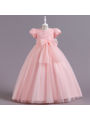 Kids Girl’s Tulle Dress, Short Sleeve Crew Neck Flower Bowknot Patchwork Dress for Party Stage Show. 