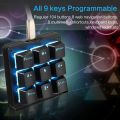 Koolertron One-Handed Mechanical Macro Keyboard, LED Backlight, Portable Mini One-Handed Mechanical Gaming Keyboard OSU with 9 Fully Programmable Keys (Black/Blue Backlit/Blue Switches). 
