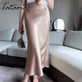 Satin Silk A-line Midi Skirt for Women, High Waist, Summer Korean Style. 