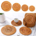 Natural Rattan Woven Placemat Round Table Mat Insulation Coasters Pot Coffee Placemats Pad Anti-Slip Table Mats Handicraft. 